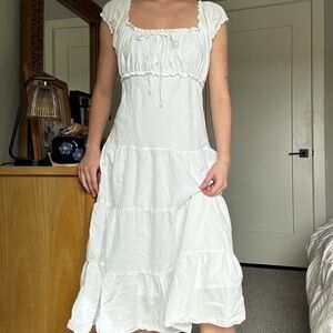 White Tiered Square Neck Midi Dress vintage y2k 2000s 90s